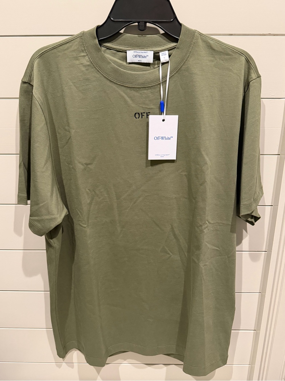 Off-White Military Green Minimal Logo Crew T-Shirt - Men